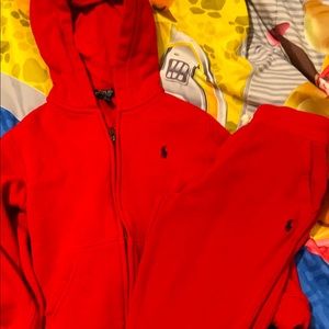 Boys Red polo sweatshirt and sweatpants
